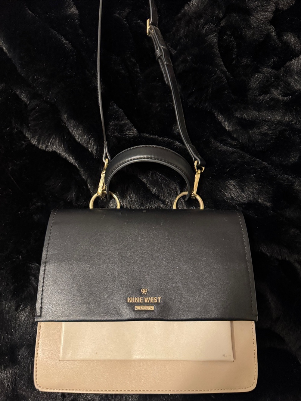 Nine West Black and Cream Two-Tone Top-Handle Satchel
